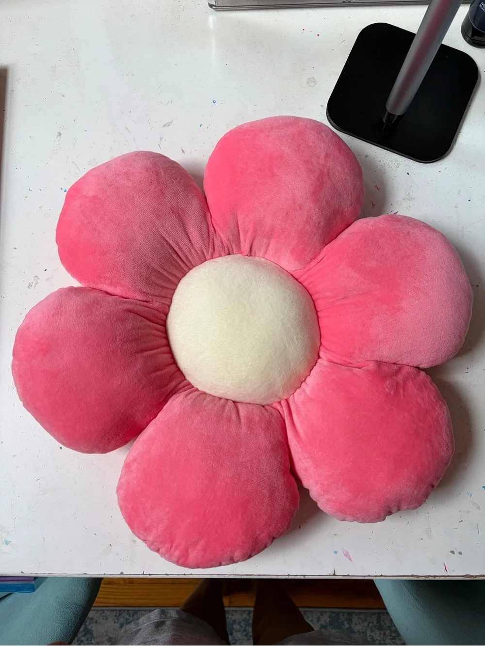 Plush Pink Flower Accent Pillow